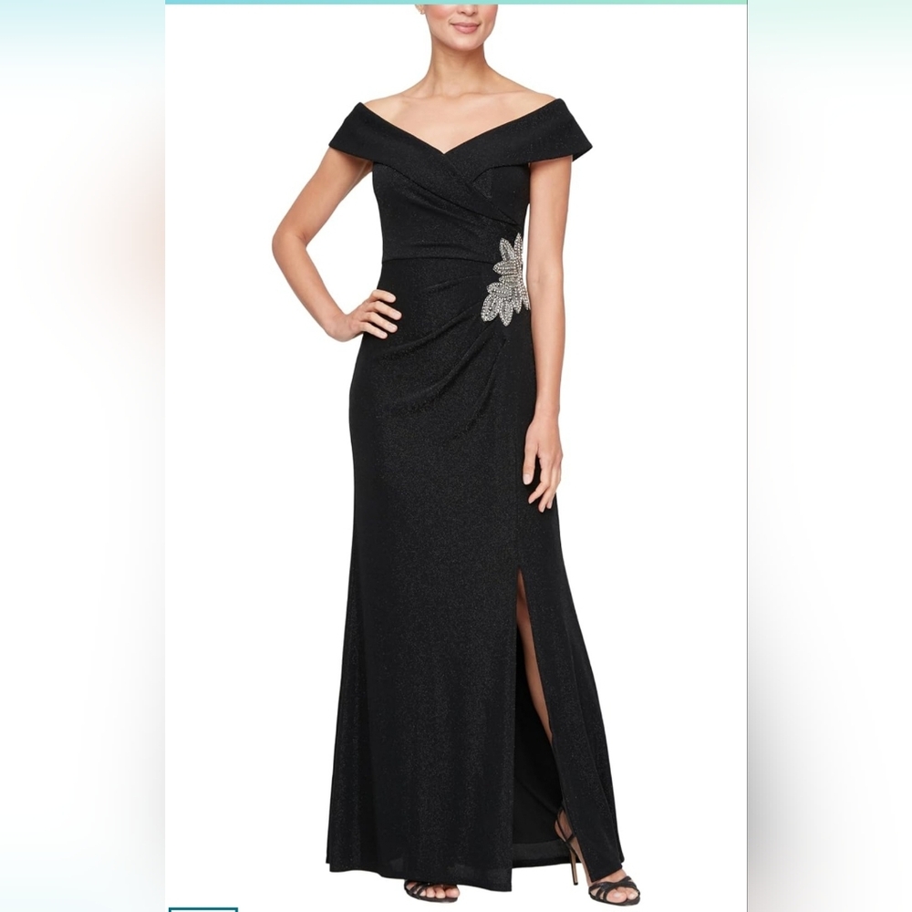 Alex Evenings Black Dress with Silver Detail Size 14W